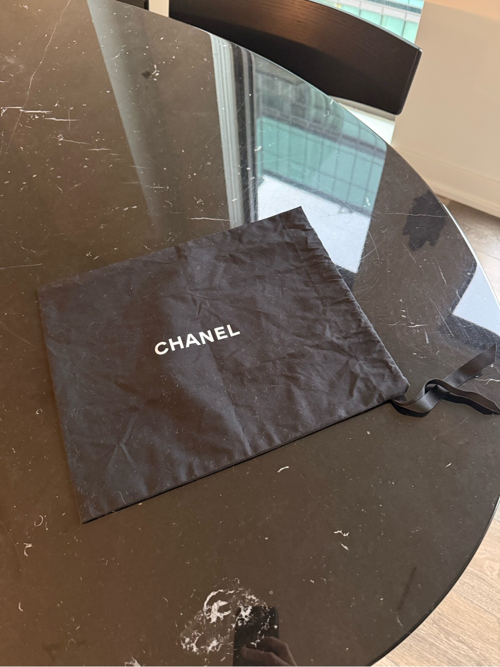 CHANEL Black Fabric Dust Bag with White Logo